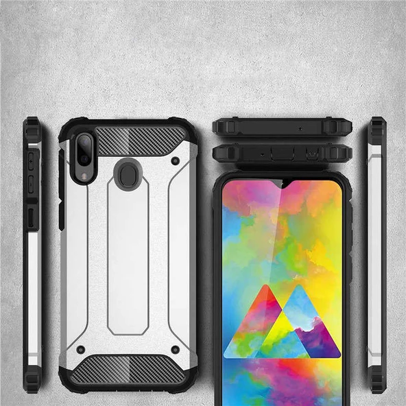 Samsung Galaxy M20 - Kılıf Çift Katman Zırh Tank Crash Military Kapak - Resim 5