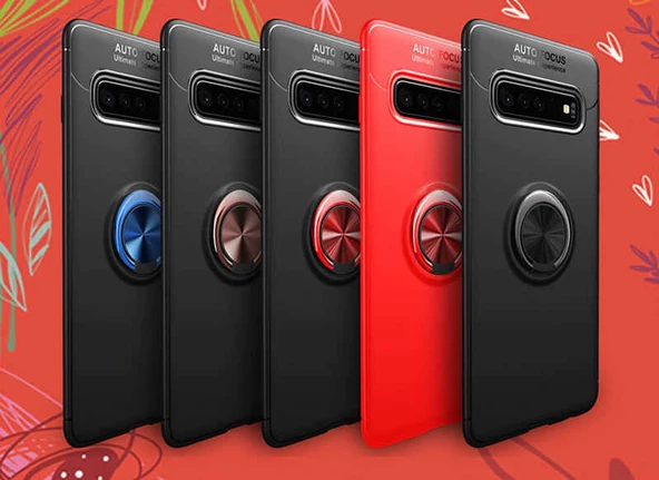 Samsung Galaxy S10 Plus - Kılıf Yüzüklü Karbon Ravel Silikon Kapak - Resim 2