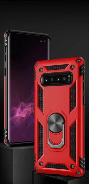 Samsung Galaxy S10 Plus - Kılıf Yüzüklü Zırh Tank Vega Kapak - Resim 2