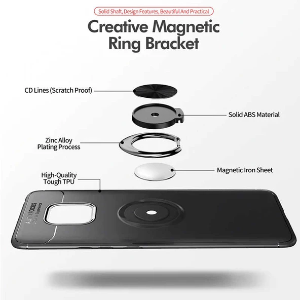 Huawei Mate 20 Pro - Kılıf Yüzüklü Karbon Ravel Silikon Kapak - Resim 8