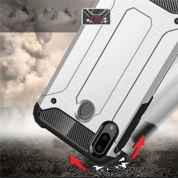 Samsung Galaxy M20 - Kılıf Çift Katman Zırh Tank Crash Military Kapak - Resim 3