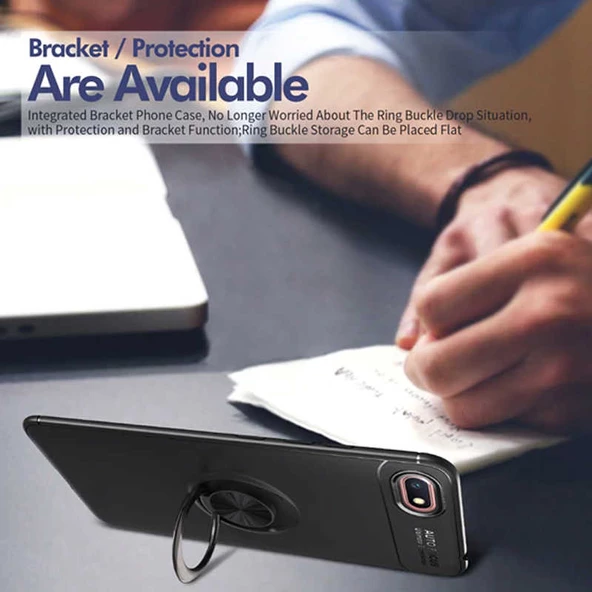 Huawei Y5 2018 - Kılıf Yüzüklü Karbon Ravel Silikon Kapak - Resim 4