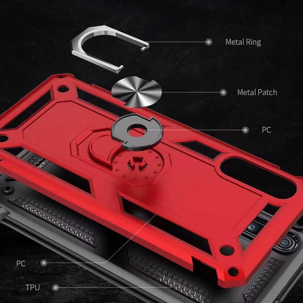 Samsung Galaxy A70 - Kılıf Yüzüklü Zırh Tank Vega Kapak - Resim 4