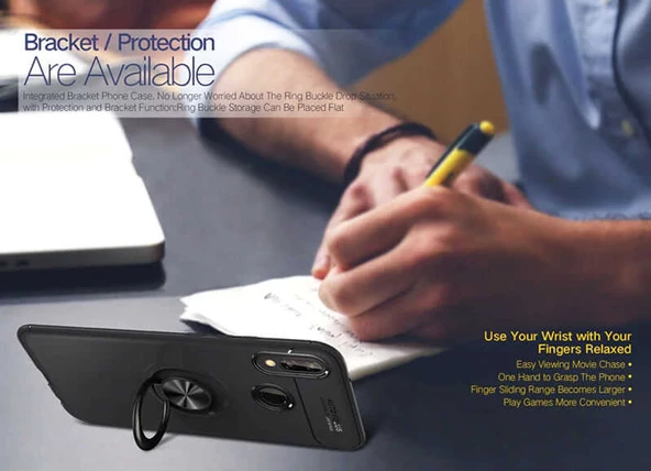 Huawei P Smart 2019 - Kılıf Yüzüklü Karbon Ravel Silikon Kapak - Resim 2