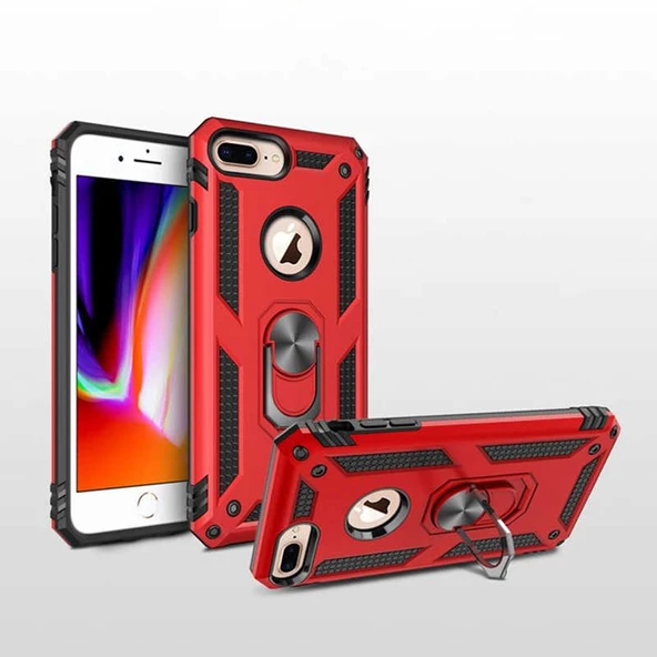 Apple iPhone 8 Plus - Kılıf Yüzüklü Zırh Tank Vega Kapak - Resim 7