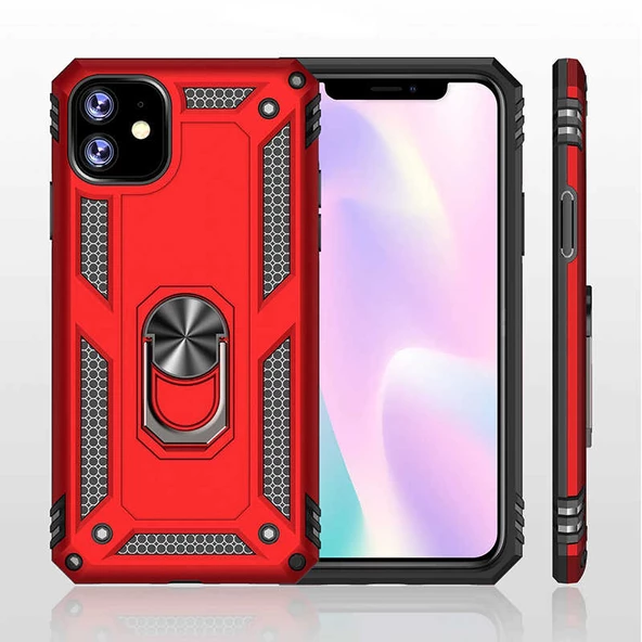 Apple iPhone 11 - Kılıf Yüzüklü Zırh Tank Vega Kapak - Resim 6