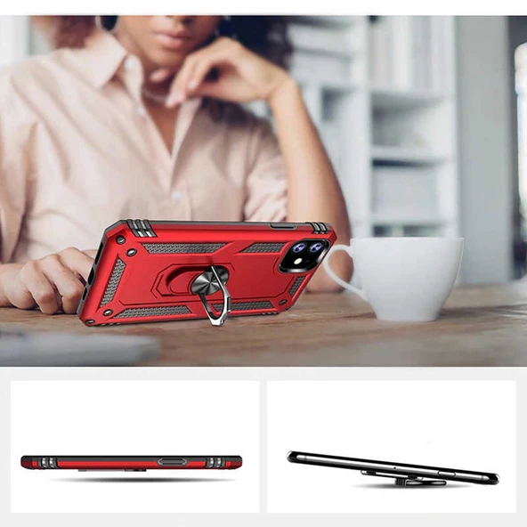 Apple iPhone 11 - Kılıf Yüzüklü Zırh Tank Vega Kapak - Resim 7