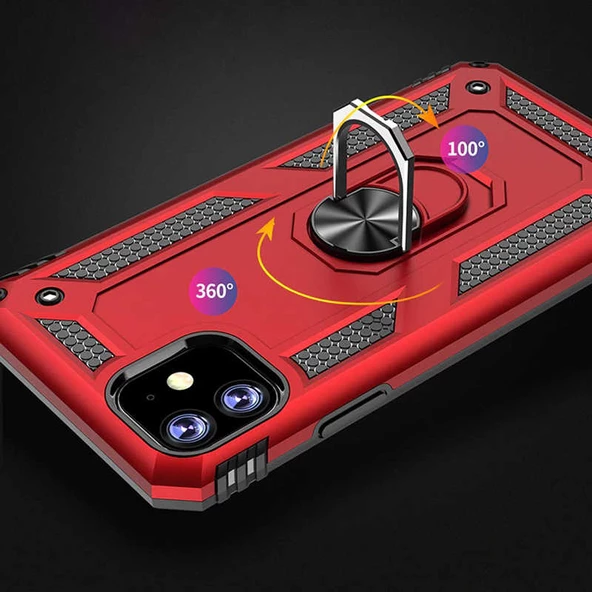 Apple iPhone 11 - Kılıf Yüzüklü Zırh Tank Vega Kapak - Resim 5