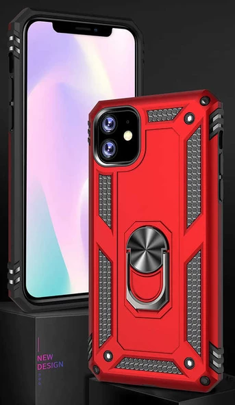 Apple iPhone 11 - Kılıf Yüzüklü Zırh Tank Vega Kapak - Resim 8