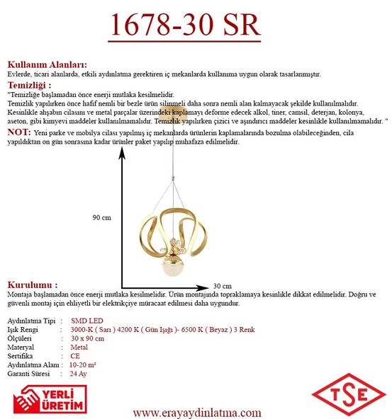 Eray Aydınlatma 1688-30 Sarı Led Avize - 3