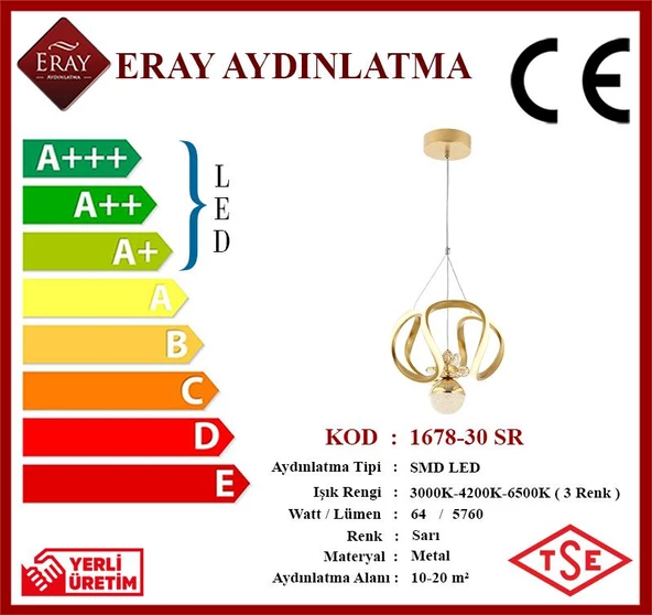 Eray Aydınlatma 1688-30 Sarı Led Avize - 4