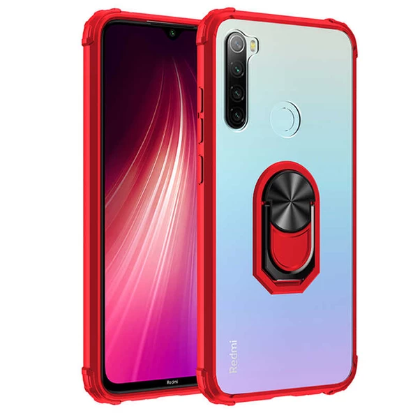 Xiaomi Redmi Note 8 - Kılıf Yüzüklü Arkası Şeffaf Koruyucu Mola Kapak