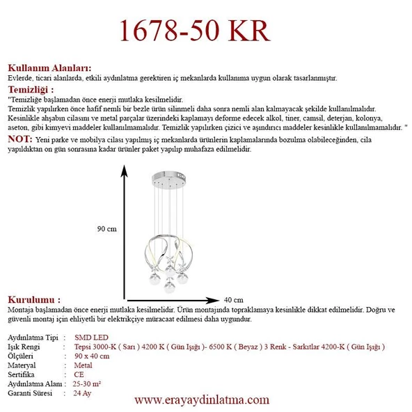 Eray Aydınlatma 1688-50 KR 4 Toplu Krom Led Avize - 4