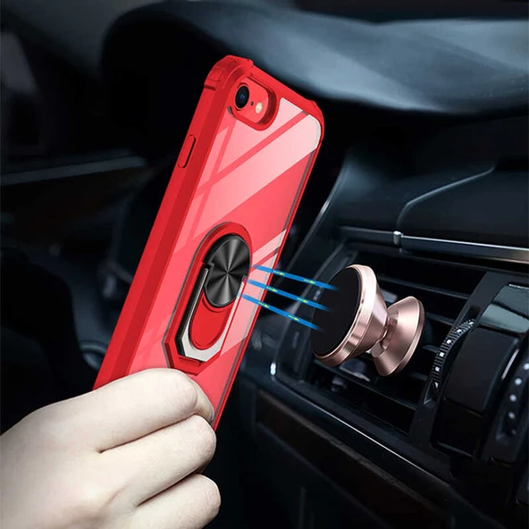 Apple iPhone 7 - Kılıf Yüzüklü Arkası Şeffaf Koruyucu Mola Kapak - 7