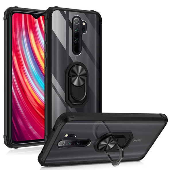 Xiaomi Redmi Note 8 Pro - Kılıf Yüzüklü Arkası Şeffaf Koruyucu Mola Kapak - 5