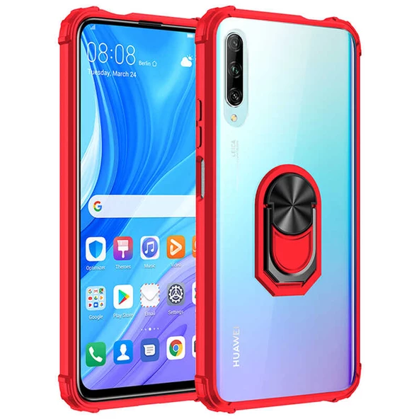 Huawei P Smart Pro 2019 - Kılıf Yüzüklü Arkası Şeffaf Koruyucu Mola Kapak