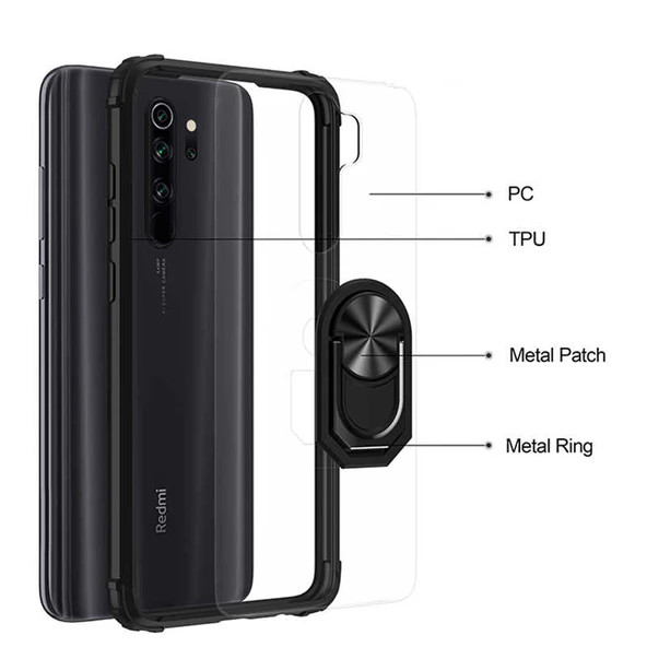 Xiaomi Redmi Note 8 Pro - Kılıf Yüzüklü Arkası Şeffaf Koruyucu Mola Kapak - 2