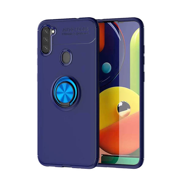 Samsung Galaxy A11 - Kılıf Yüzüklü Karbon Ravel Silikon Kapak