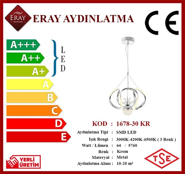Eray Aydınlatma 1688-30 Krom Led Avize - 4