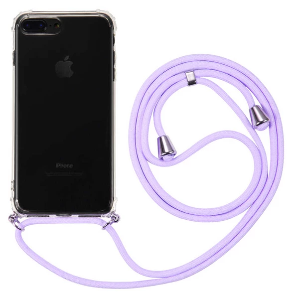 Apple iPhone 8 Plus - Kılıf Şeffaf İp Askılı Koruyucu X-rop Kapak
