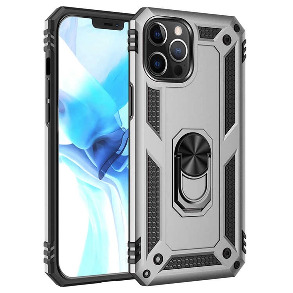 Apple iPhone 12 Pro Max - Kılıf Yüzüklü Zırh Tank Vega Kapak