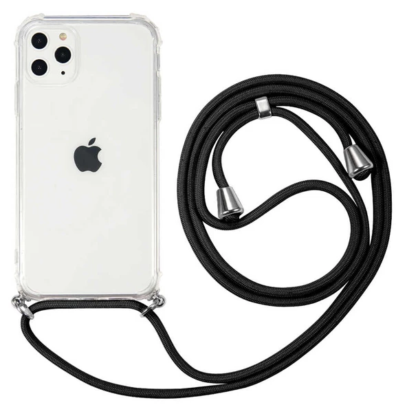 Apple iPhone 11 Pro - Kılıf Şeffaf İp Askılı Koruyucu X-rop Kapak - 1