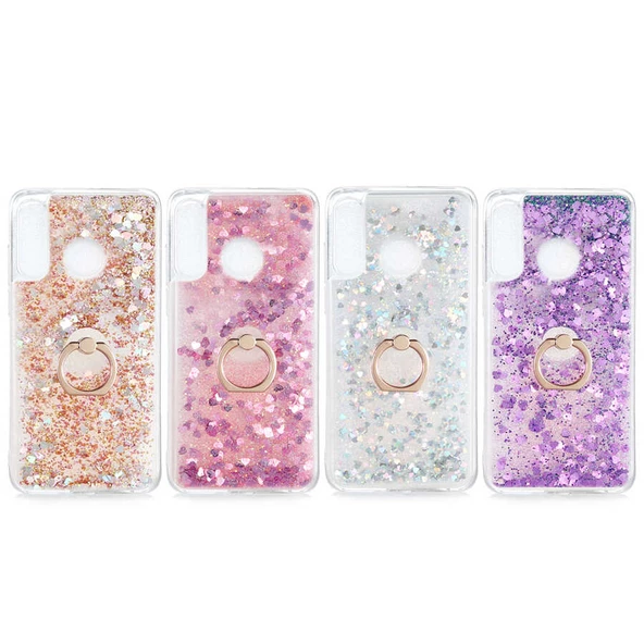 Huawei P30 Lite - Kılıf Yüzüklü Simli Sıvılı Milce Kapak - Resim 2