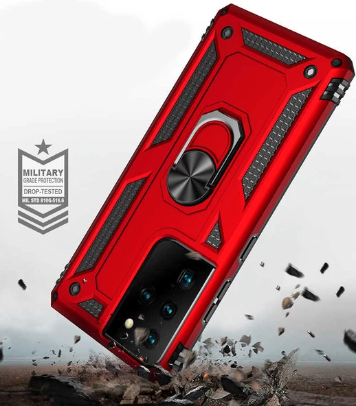Samsung Galaxy S21 Ultra - Kılıf Yüzüklü Zırh Tank Vega Kapak - 5