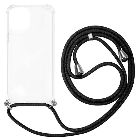 Apple iPhone 13 Pro Max - Kılıf Şeffaf İp Askılı Koruyucu X-rop Kapak