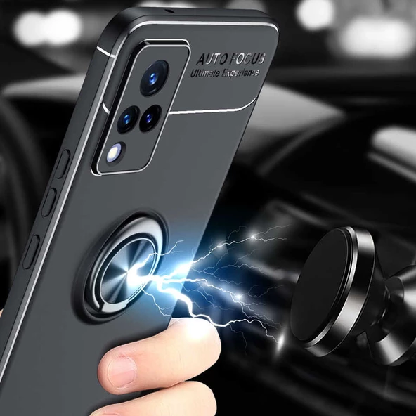 Vivo V21 - Kılıf Yüzüklü Karbon Ravel Silikon Kapak - 7