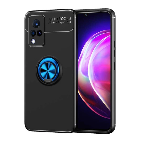 Vivo V21 - Kılıf Yüzüklü Karbon Ravel Silikon Kapak - 1