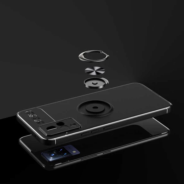 Vivo V21 - Kılıf Yüzüklü Karbon Ravel Silikon Kapak - 6