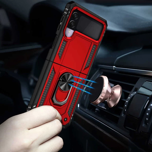 Samsung Galaxy Z Flip 3 - Kılıf Yüzüklü Zırh Tank Vega Kapak - Resim 6