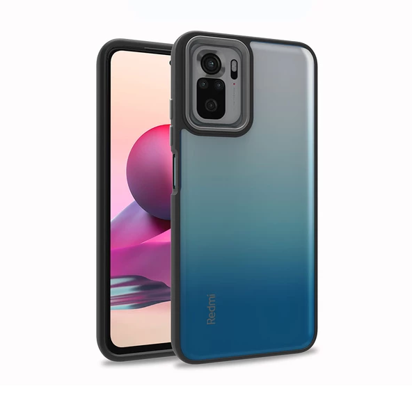 Xiaomi Redmi Note 10S - Kılıf Arkası Şeffaf Kamera Çevresi Parlak Zıt Renkli Flora Kapak