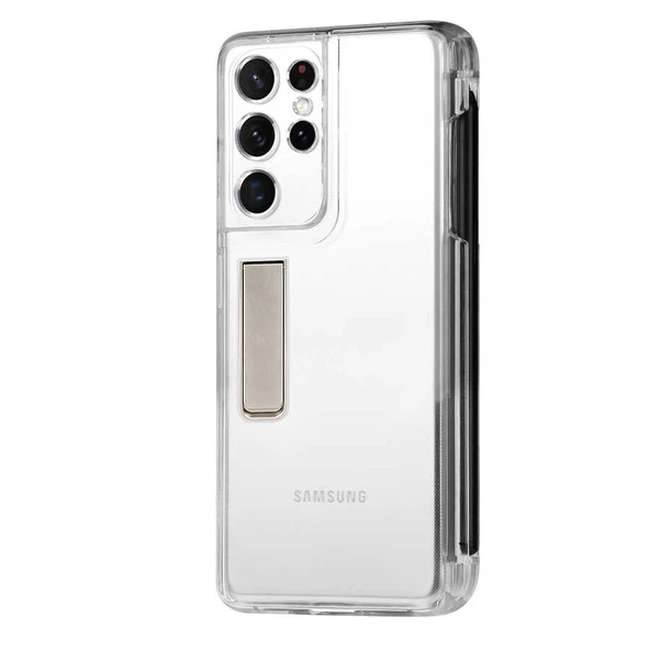 Samsung Galaxy S21 Ultra - Kılıf Kalem Bölmeli Standlı Süper Silikon Kapak - 2