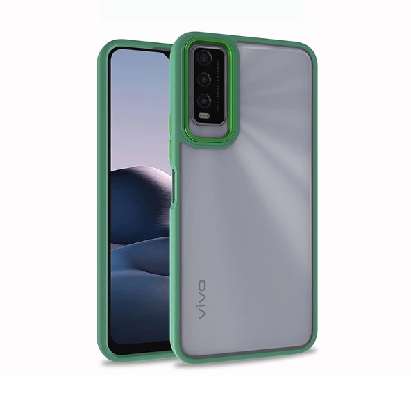 Vivo Y20 - Kılıf Arkası Şeffaf Kamera Çevresi Parlak Zıt Renkli Flora Kapak