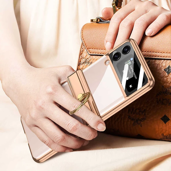 Samsung Galaxy Z Flip 4 - Kılıf Kıpta Yüzüklü Lens Korumalı Kapak - Resim 8