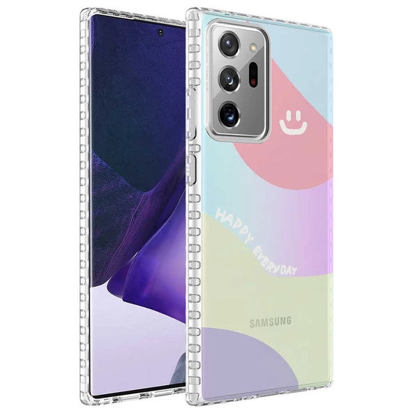 Samsung Galaxy Note 20 Ultra - Kılıf Airbag Kenarlı Renkli Desenli Silikon Elegans Kapak