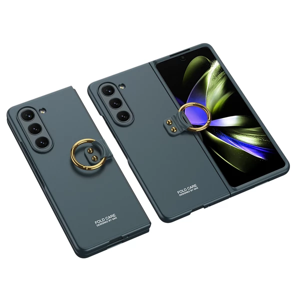 Samsung Galaxy Z Fold 5 - Kılıf Koruyucu Kıpta Yüzüklü Flip Sert Kapak