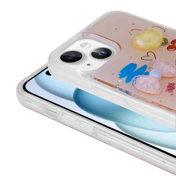 Apple iPhone 14 - Kılıf Kabartma Figürlü Parlak Minimini Silikon Kapak - 5