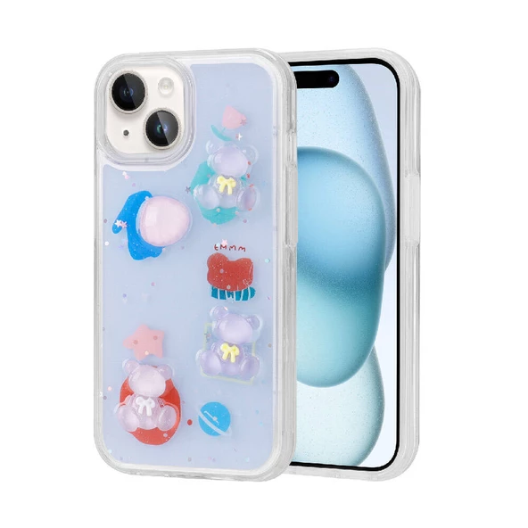 Apple iPhone 14 - Kılıf Kabartma Figürlü Parlak Minimini Silikon Kapak