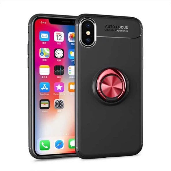 Apple iPhone X - Kılıf Yüzüklü Karbon Ravel Silikon Kapak