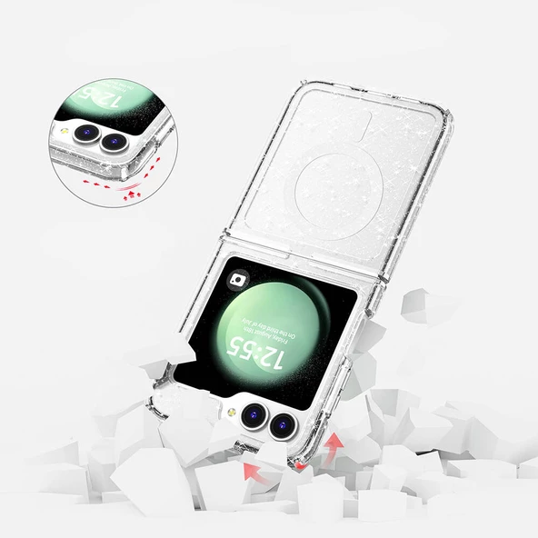 Samsung Galaxy Z Flip 6 - Kılıf Magsafe Şarj Özellikli Parlayan Simli Saydam Renkli Allstar Kapak - Resim 5