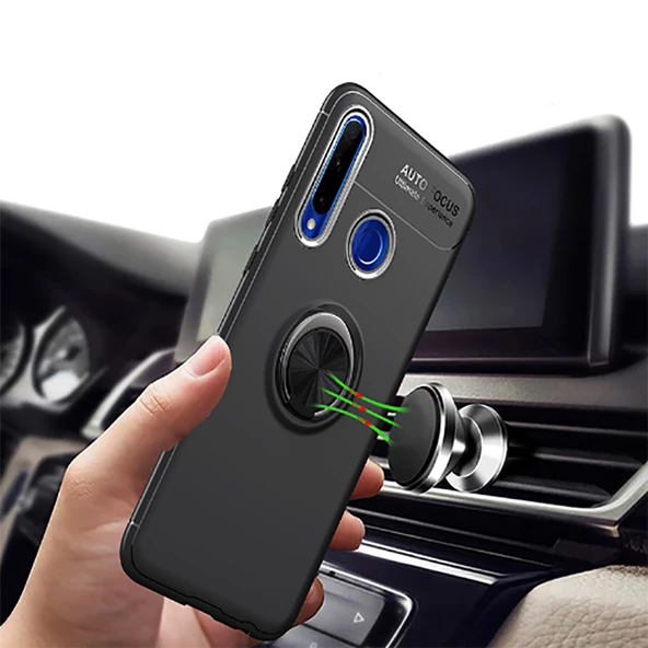 Huawei P40 Lite E - Kılıf Yüzüklü Karbon Ravel Silikon Kapak - 5