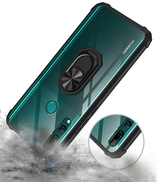 Huawei Y9 Prime 2019 - Kılıf Yüzüklü Arkası Şeffaf Koruyucu Mola Kapak - Resim 4