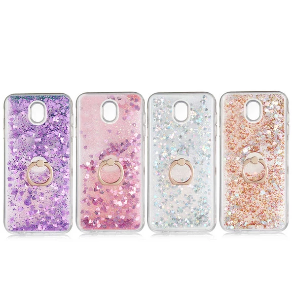 Samsung Galaxy J7 Pro - Kılıf Yüzüklü Simli Sıvılı Milce Kapak - Resim 2