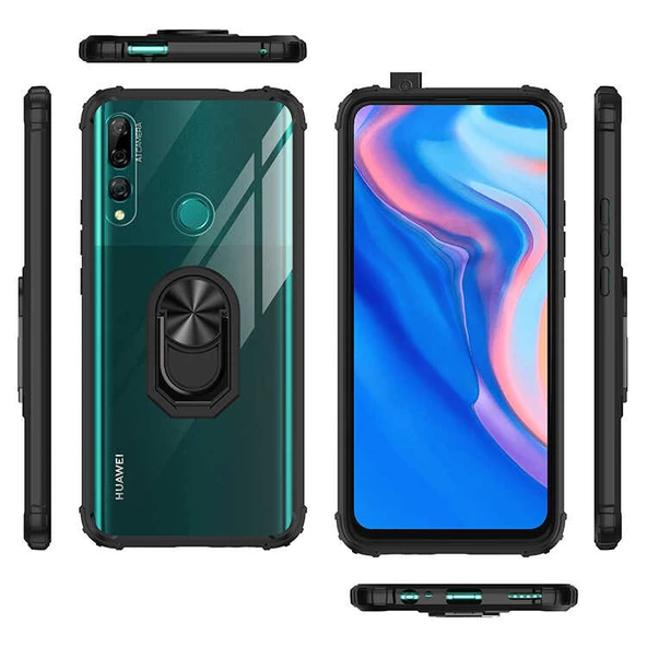 Huawei Y9 Prime 2019 - Kılıf Yüzüklü Arkası Şeffaf Koruyucu Mola Kapak - Resim 7