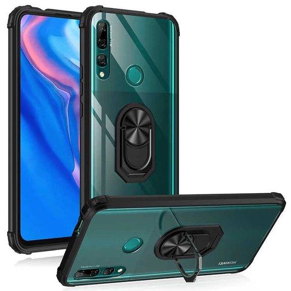 Huawei Y9 Prime 2019 - Kılıf Yüzüklü Arkası Şeffaf Koruyucu Mola Kapak - Resim 3