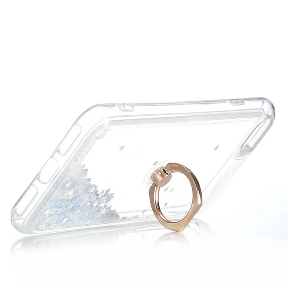 Apple iPhone 7 - Kılıf Yüzüklü Simli Sıvılı Milce Kapak - Resim 3