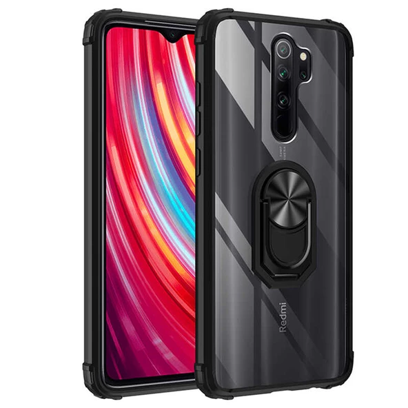 Xiaomi Redmi Note 8 Pro - Kılıf Yüzüklü Arkası Şeffaf Koruyucu Mola Kapak
